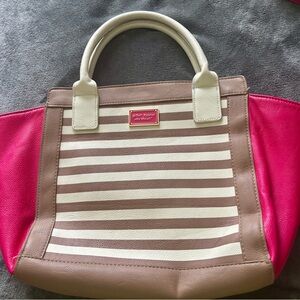 Betsey Johnson Pink and Brown Tote Bag with Striped Design